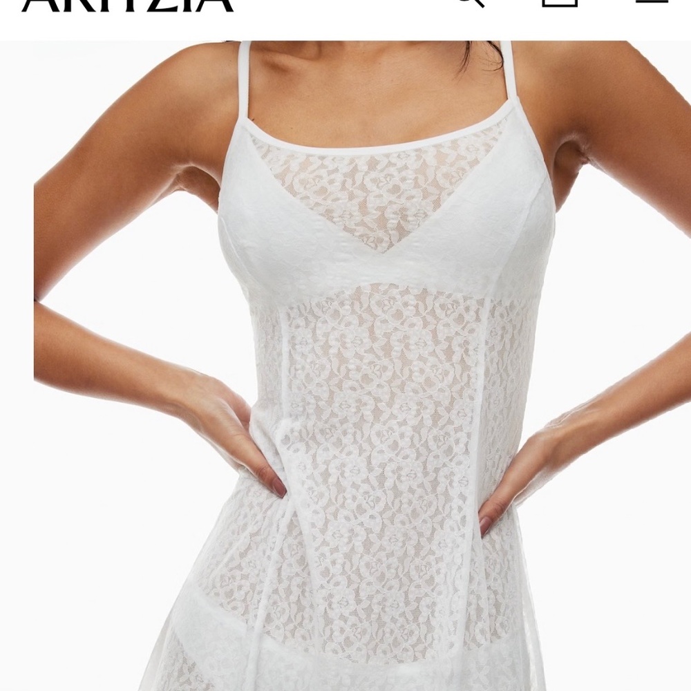 Aritzia Wilfred Serene Dress White Sheer Lace Maxi Fit-and-Flare